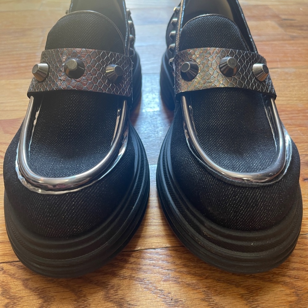 Mich Simon Black Studded Loafers with Silver Accents